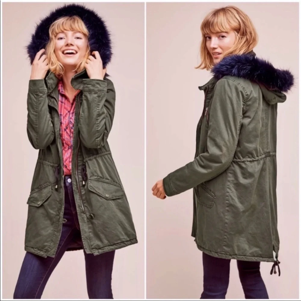 Anthropologie HEI HEI Richmond Hood Removable Faux Fur Anorak Jacket - Picture 1 of 8